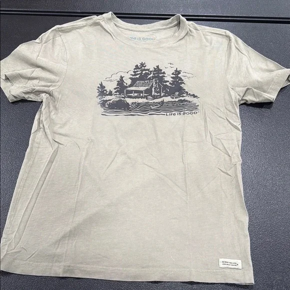 Small Life is Good olive green  Graphic T-Shirt - Picture 2 of 5